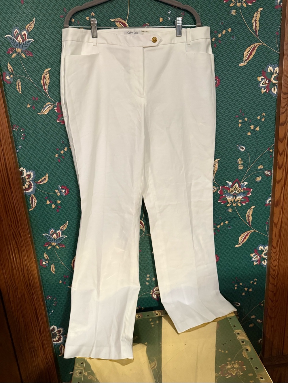 Calvin Klein Cream Straight-Leg Dress Pants